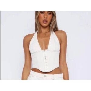 White Fox Boutique Secret Identity Corset Halter Top Hook & Eye Front Small